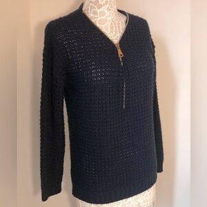 Venus Long Sleeve knit sweater Navy Blue with gold tone zipper Women’s